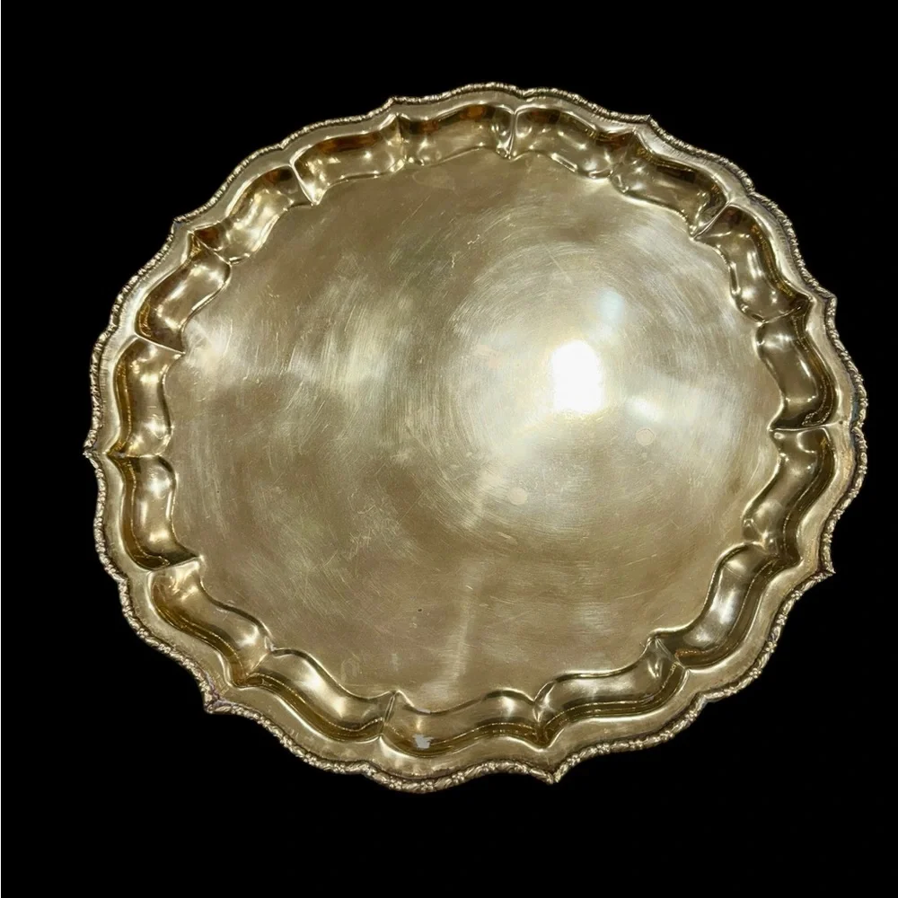 Vintage Edwardian Pie Crust Brass Tray 13”